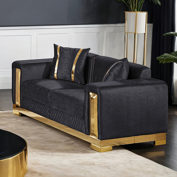 Furniture Of America Valdosta Loveseat FM67001BK-LV Black/Gold Glam - sofafair.com