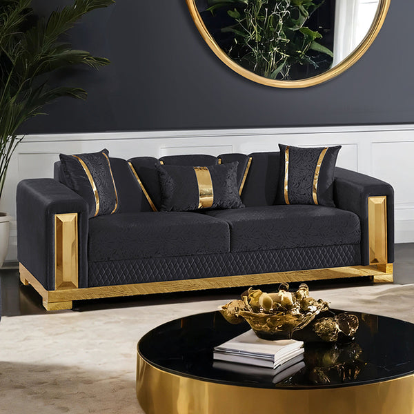 Furniture Of America Valdosta Sofa FM67001BK-SF Black/Gold Glam - sofafair.com