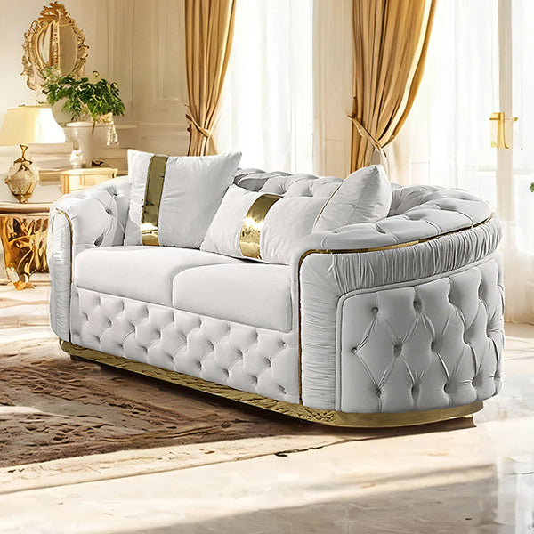 Furniture Of America Adelpha Loveseat FM67002BG-LV Beige/Gold Glam - sofafair.com