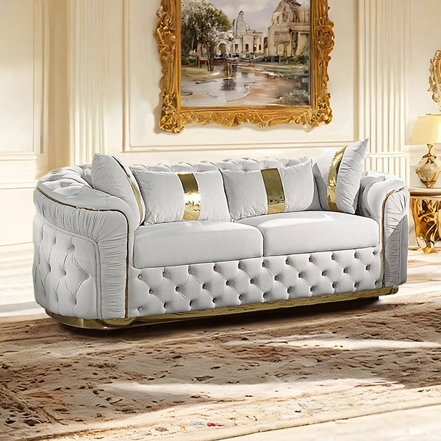 Furniture Of America Adelpha Sofa FM67002BG-SF Beige/Gold Glam - sofafair.com