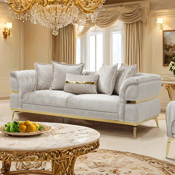 Furniture Of America Charlevoix Sofa FM67003BG-SF Beige/Gold Glam - sofafair.com