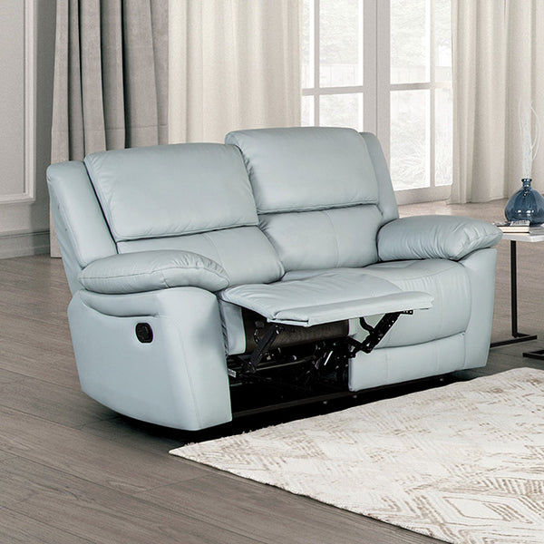 Furniture Of America Glarus Loveseat Manual Recliner FM69003BL-LV-M Powder Blue Transitional - sofafair.com