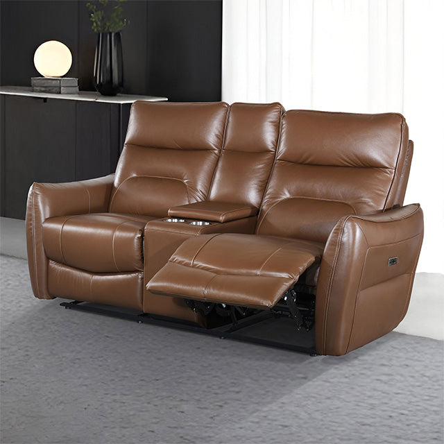 Furniture Of America Terentius Power Loveseat FM69006BR-LV-PM Caramel Brown Contemporary - sofafair.com