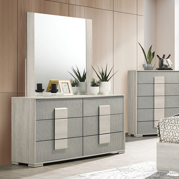 Furniture Of America Lincolt Dressser FM7201WH-D White Wash/Stone Gray Contemporary - sofafair.com