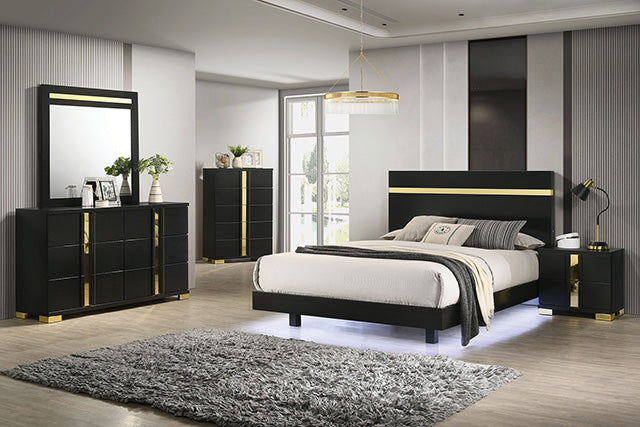 Furniture Of America Lillestrom Bed FM7217BK-CONF Black/Gold Contemporary - sofafair.com