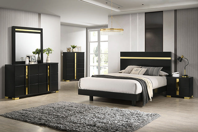 Furniture Of America Lillestrom Bed FM7217BK-CONF Black/Gold Contemporary - sofafair.com