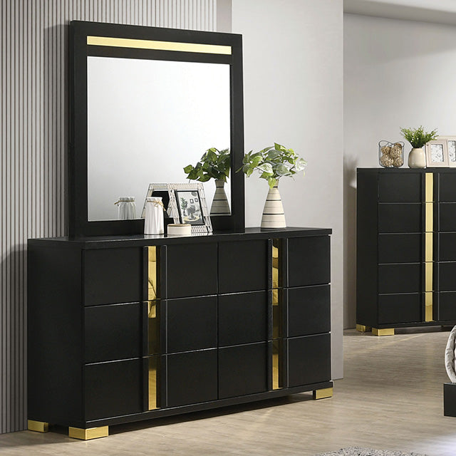 Furniture Of America Lillestrom Dresser FM7217BK-D Black/Gold Contemporary - sofafair.com