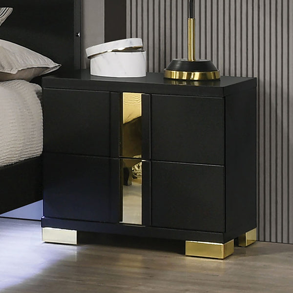 Furniture Of America Lillestrom Nightstand FM7217BK-N Black/Gold Contemporary - sofafair.com