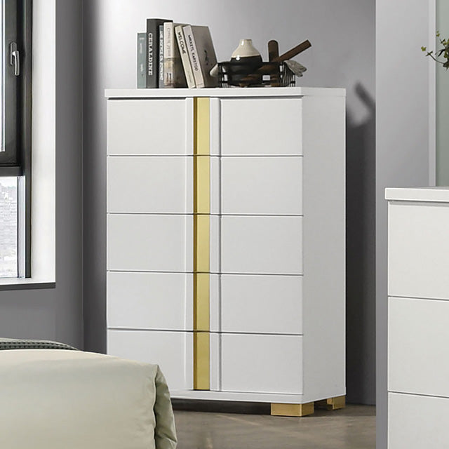 Furniture Of America Lillestrom Chest FM7217WH-C White/Gold Contemporary - sofafair.com