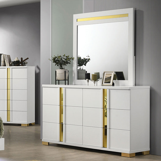 Furniture Of America Lillestrom Dresser FM7217WH-D White/Gold Contemporary - sofafair.com