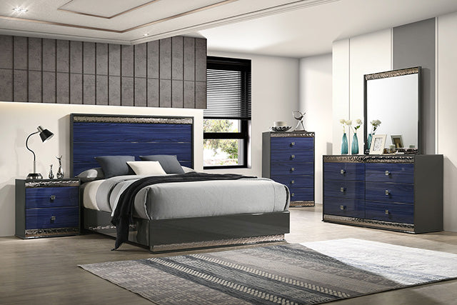 Furniture Of America Morcote Bed FM7250BL-CONF Ash Gray/Indigo Blue Glam - sofafair.com