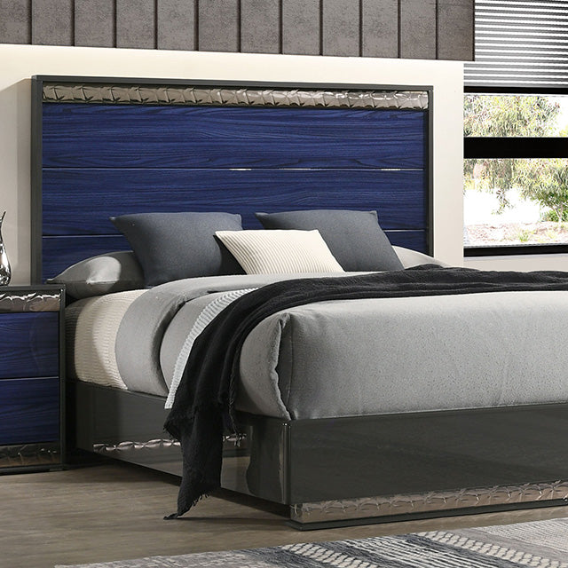 Furniture Of America Morcote Bed FM7250BL-CONF Ash Gray/Indigo Blue Glam - sofafair.com