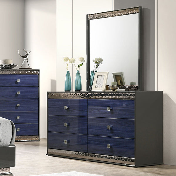 Furniture Of America Morcote Dresser FM7250BL-D Ash Gray/Indigo Blue Glam - sofafair.com