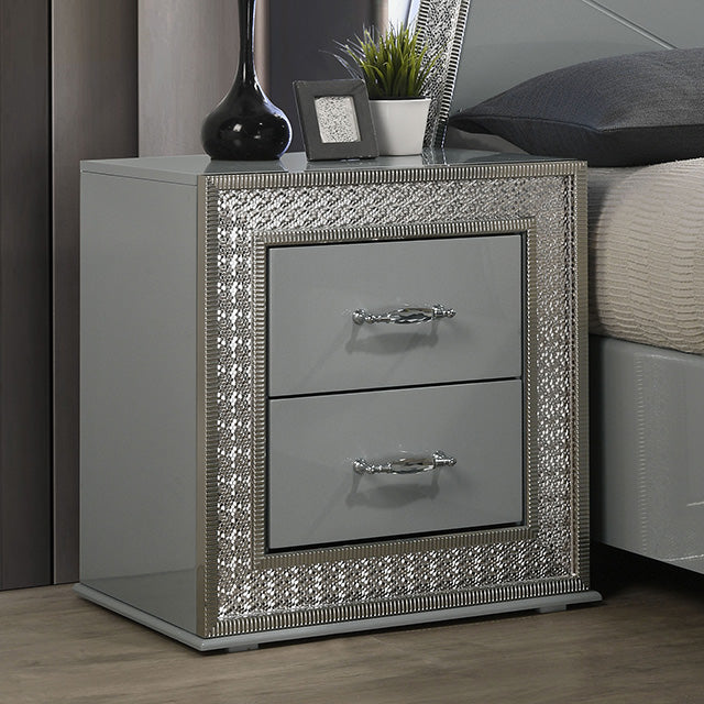 Furniture Of America Cassiopeia Nightstand FM7253GY-N Metallic Gray Glam - sofafair.com