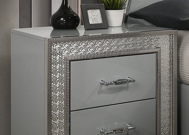 Furniture Of America Cassiopeia Nightstand FM7253GY-N Metallic Gray Glam - sofafair.com