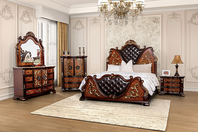 Furniture Of America Aquilina King Bed FM7422CH Dark Cherry/Oak Traditional - sofafair.com