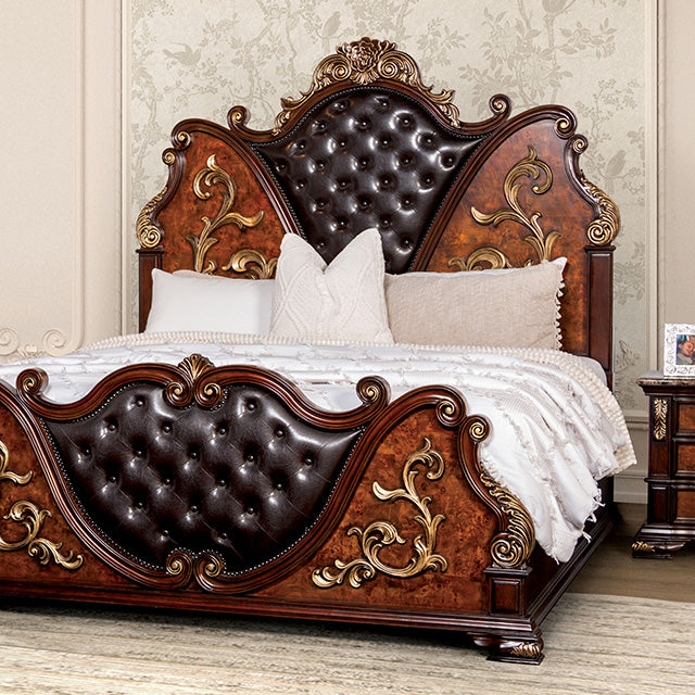 Furniture Of America Aquilina King Bed FM7422CH Dark Cherry/Oak Traditional - sofafair.com