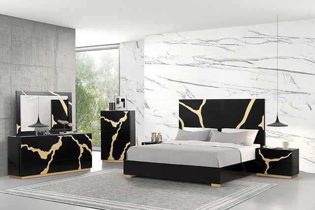 Furniture Of America Goldsberg Bed FM7425BK-G-CONF Black/Gold Contemporary - sofafair.com