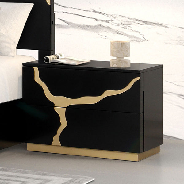 Furniture Of America Goldsberg Nightstand FM7425BK-N Black/Gold Contemporary - sofafair.com