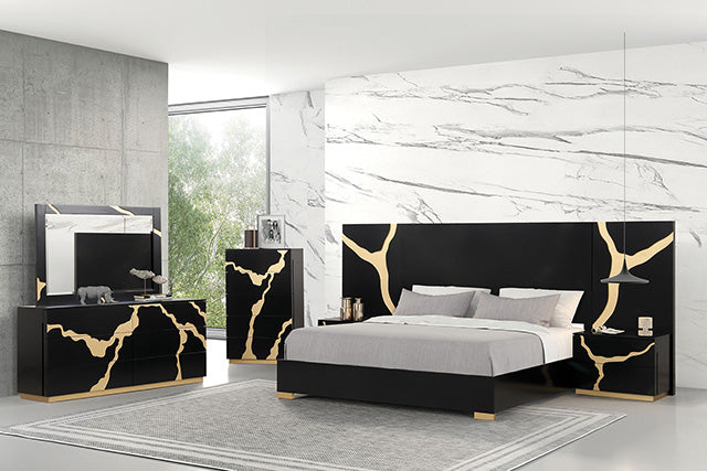 Furniture Of America Goldsberg Bed FM7425BK-WP-CONF Black/Gold Contemporary - sofafair.com