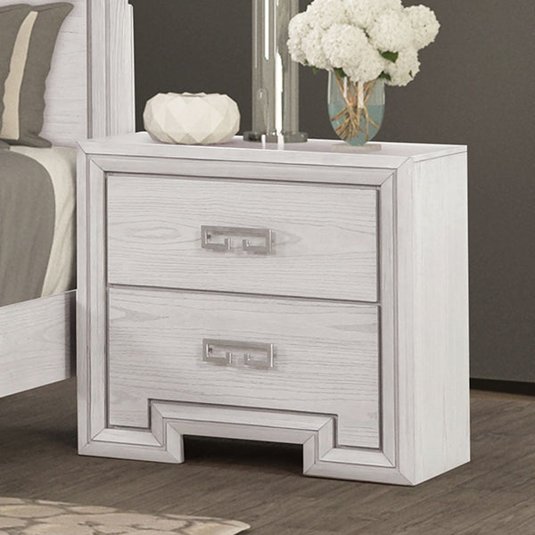 Furniture Of America Basilone Nightstand FM7440WH-N Rustic White Transitional - sofafair.com