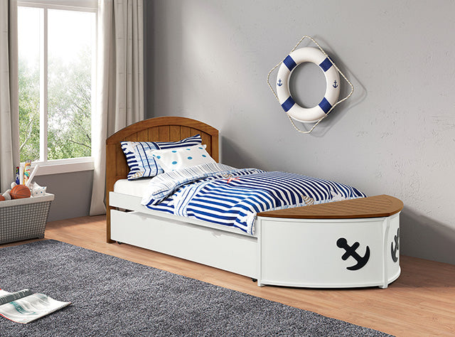 Furniture Of America Poseidon Twin Captain Bed FM7629AK-T-BED+TR White/Oak Novelty - sofafair.com