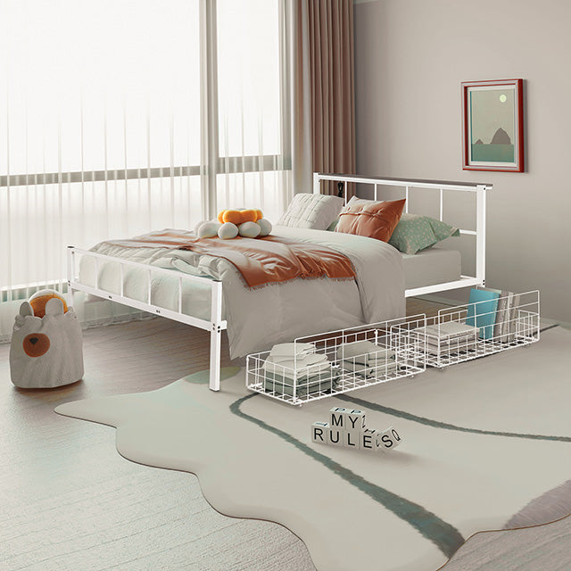 Furniture Of America Nicoli Queen Metal Bed With Underbed Storage FM7901WH-Q White Contemporary - sofafair.com