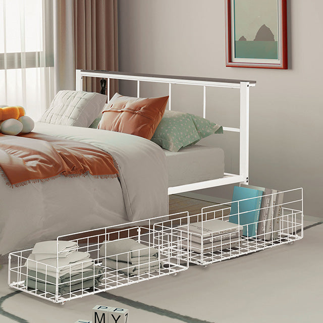 Furniture Of America Nicoli Queen Metal Bed With Underbed Storage FM7901WH-Q White Contemporary - sofafair.com