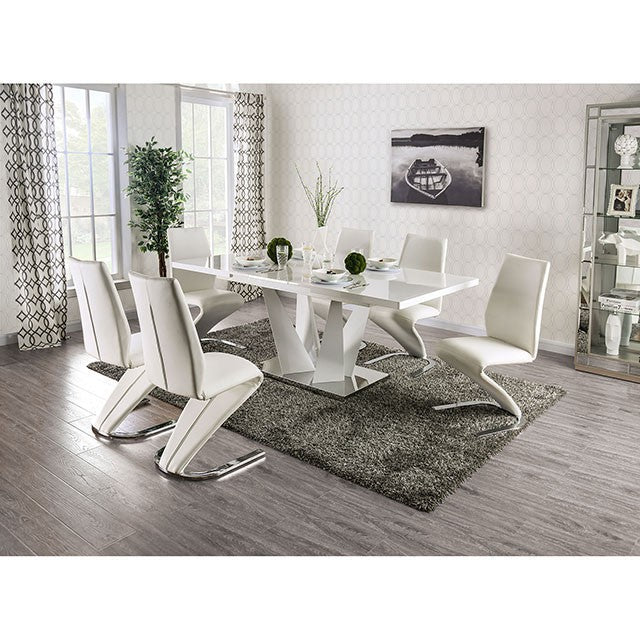 Furniture Of America Zain 7 Pc Dining Table Set FOA3742T-7PC White/Chrome Contemporary - sofafair.com