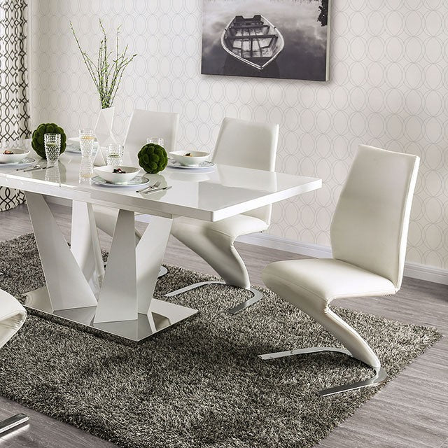 Furniture Of America Zain 7 Pc Dining Table Set FOA3742T-7PC White/Chrome Contemporary - sofafair.com
