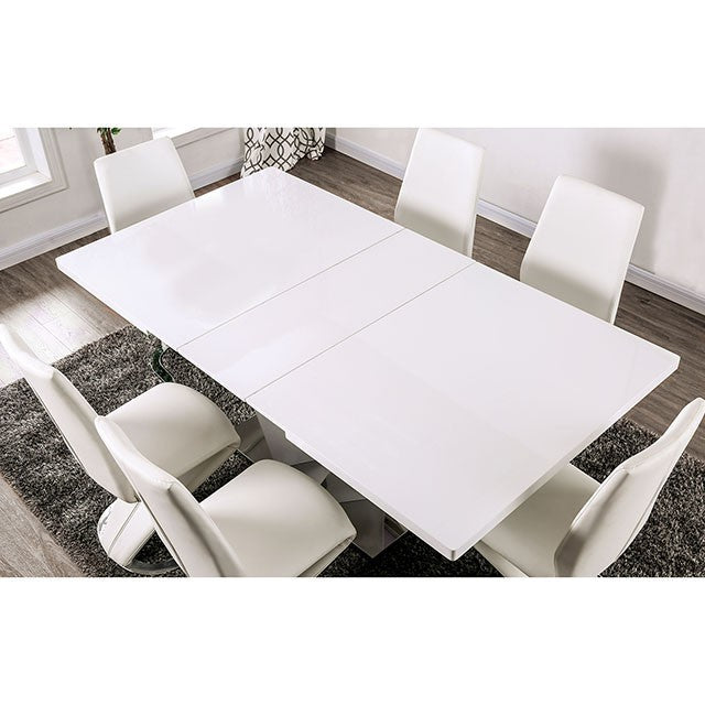 Furniture Of America Zain 7 Pc Dining Table Set FOA3742T-7PC White/Chrome Contemporary - sofafair.com