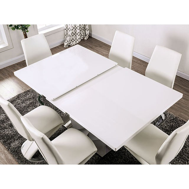Furniture Of America Zain 7 Pc Dining Table Set FOA3742T-7PC White/Chrome Contemporary - sofafair.com