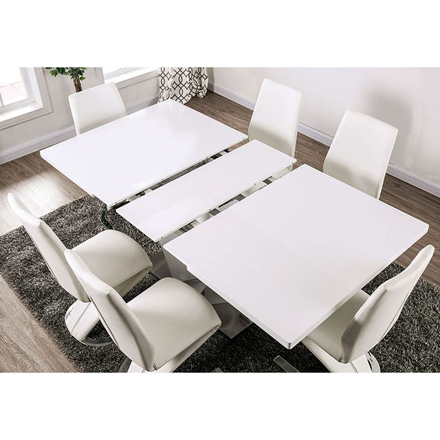 Furniture Of America Zain 7 Pc Dining Table Set FOA3742T-7PC White/Chrome Contemporary - sofafair.com