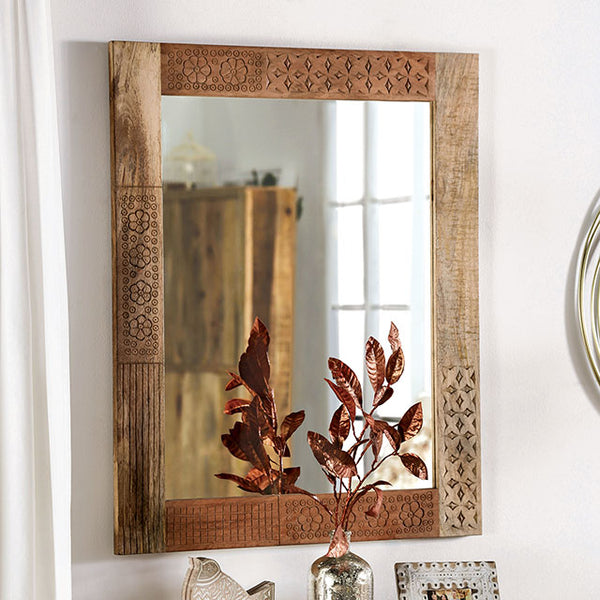 Furniture Of America Blanchefleur Mirror FOA51007 Weathered Light Natural Tone Rustic - sofafair.com