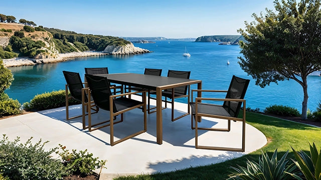 Furniture Of America Oswego 8 Pc. Outdoor Dining Set GM-2040-7PC Black/Natural Contemporary - sofafair.com