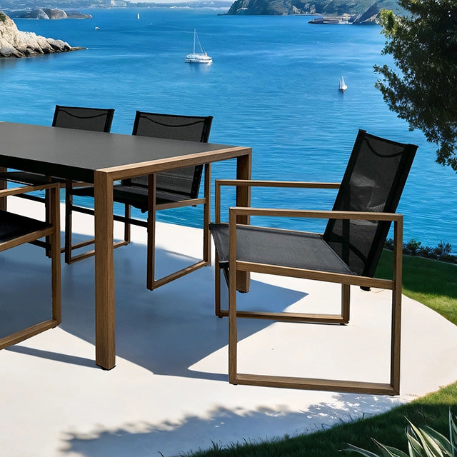 Furniture Of America Oswego 8 Pc. Outdoor Dining Set GM-2040-7PC Black/Natural Contemporary - sofafair.com