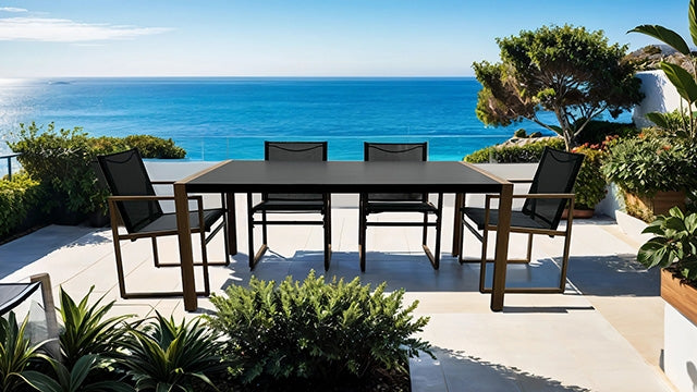 Furniture Of America Oswego 8 Pc. Outdoor Dining Set GM-2040-7PC Black/Natural Contemporary - sofafair.com