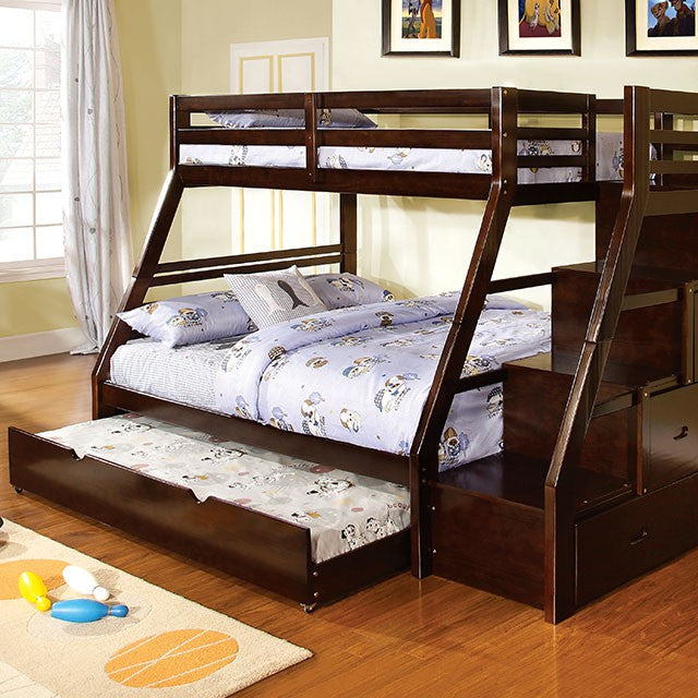 Furniture Of America Ellington Twin/Full Bunk Bed FM-BK611ES Dark Walnut Transitional - sofafair.com