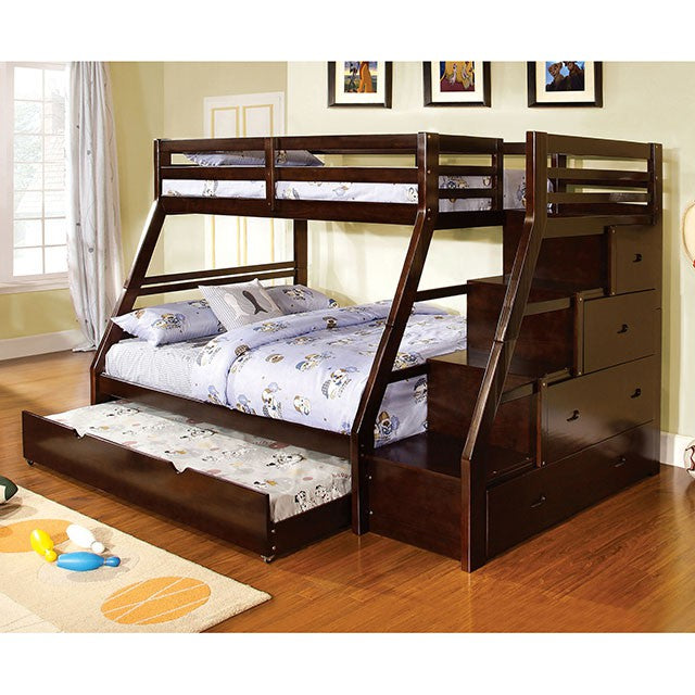 Furniture Of America Ellington Twin/Full Bunk Bed FM-BK611ES Dark Walnut Transitional - sofafair.com