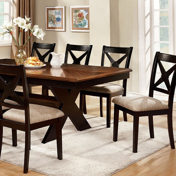 Furniture Of America Liberta Dining Table CM3776T Dark Oak/Black/Beige Transitional - sofafair.com