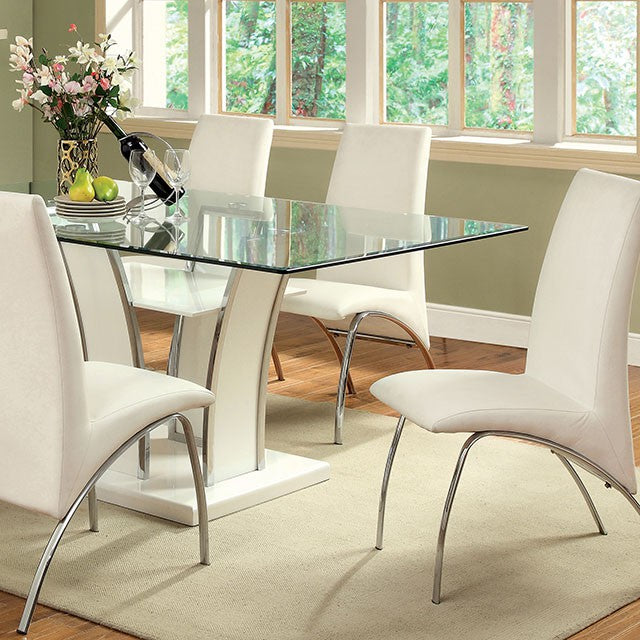 Furniture Of America Glenview 7 Pc Dining Table Set CM8372WH-T-7PC-8370 White/Chrome Contemporary - sofafair.com