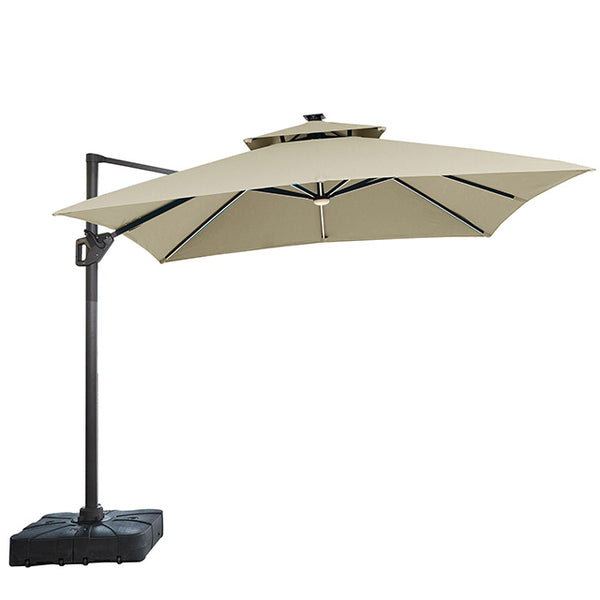 Furniture Of America Sano 10 Ft Square Umbrella w/ Double Top w/ LED Light + 37" Large Base LA-A015BG Beige Contemporary - sofafair.com