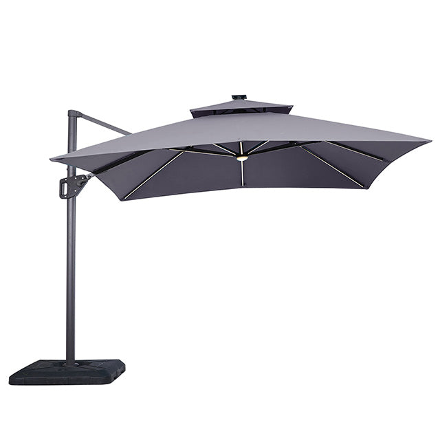 Furniture Of America Sano 10 Ft Square Umbrella w/ Double Top w/ LED Light + 37" Large Base LA-A015GY Gray Contemporary - sofafair.com