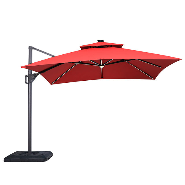 Furniture Of America Sano 10 Ft Square Umbrella w/ Double Top w/ LED Light + 37" Large Base LA-A015RD Red Contemporary - sofafair.com