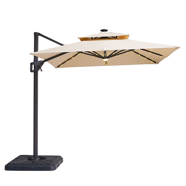 Furniture Of America Xico 8 Ft Square Umbrella w/ Double Top w/ LED Light + 37" Large Base LA-A030BG Beige Contemporary - sofafair.com