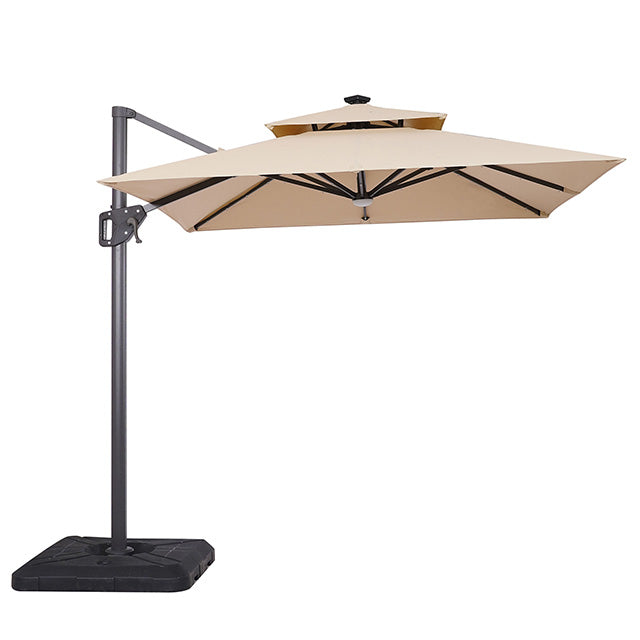 Furniture Of America Xico 8 Ft Square Umbrella w/ Double Top w/ LED Light + 37" Large Base LA-A030BG Beige Contemporary - sofafair.com