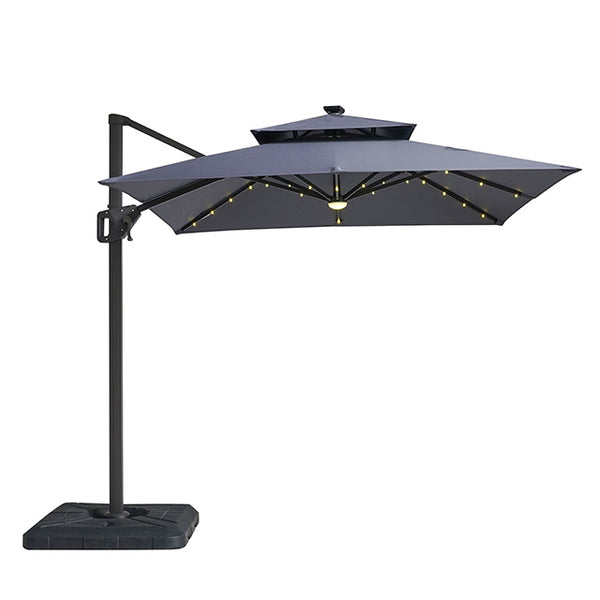 Furniture Of America Xico 8 Ft Square Umbrella w/ Double Top w/ LED Light + 37" Large Base LA-A030GY Gray Contemporary - sofafair.com