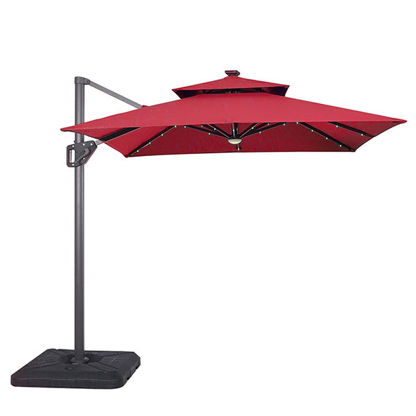 Furniture Of America Xico 8 Ft Square Umbrella w/ Double Top w/ LED Light + 37" Large Base LA-A030RD Red Contemporary - sofafair.com