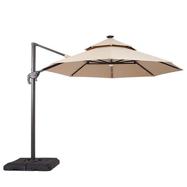 Furniture Of America Nuti 10 Ft Round Umbrella w/ LED Light + 37" Large Base LA-A031BG Beige Contemporary - sofafair.com