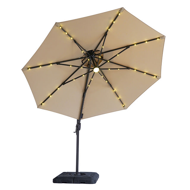 Furniture Of America Nuti 10 Ft Round Umbrella w/ LED Light + 37" Large Base LA-A031BG Beige Contemporary - sofafair.com